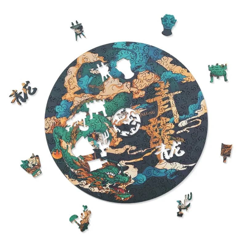 Four divine beasts, ancient Chinese tide wind wooden special-shaped puzzle, high difficulty decompression educational toy