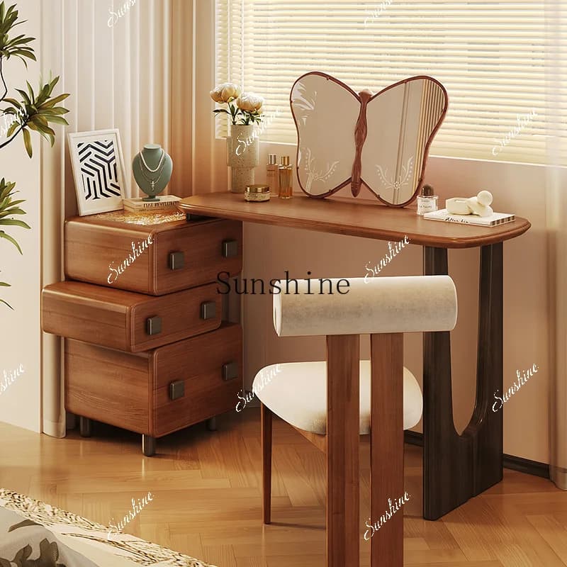 French retro solid wood dresser bedroom medieval retractable makeup table bedside chest  FT
