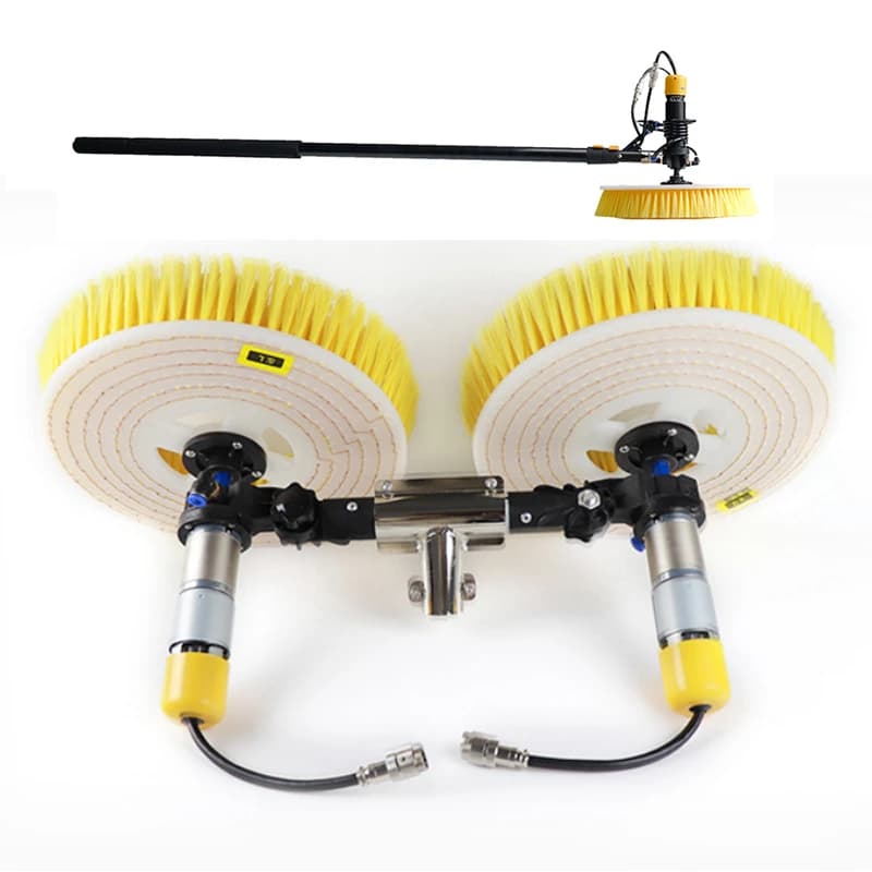 Home Solar Power System Panel Cleaning Robot Telescopic Pole With Water Fed Brush And Battery Pack