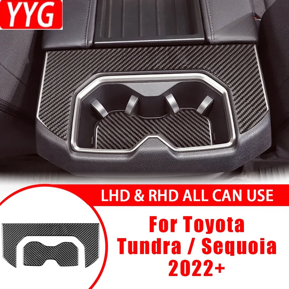 For Toyota Tundra Sequoia 2022+ Car Accessories Carbon Fiber Rear Console Cup Holder Panel Interior Cover Trim Modified Sticker