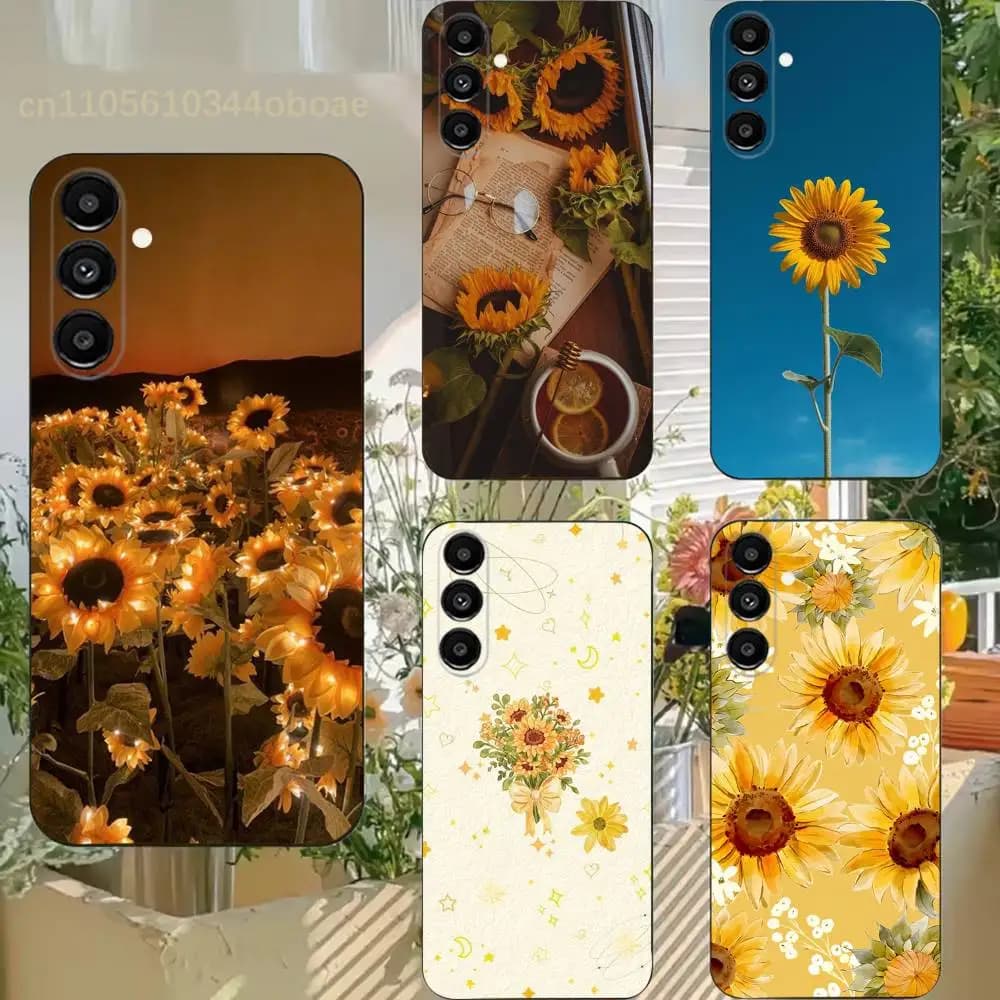 Sunflower Pattern Phone Case For Samsung S25,24,21,22,23,20,S30,Ultra,Plus,Fe,Lite,Note,5G Black Soft