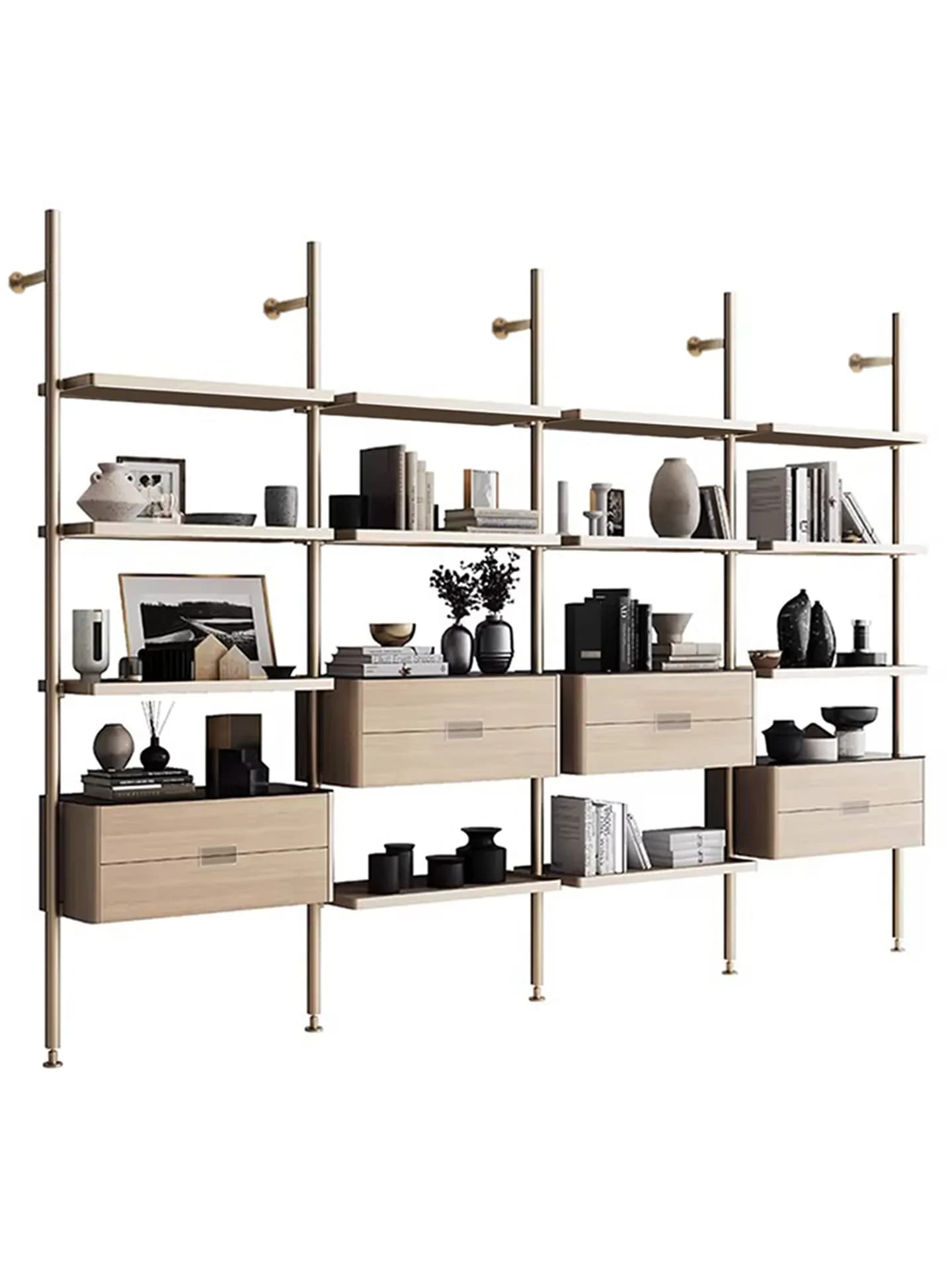 Scandinavian simple bookshelf floor-standing solid wood bookcase iron art storage rack living room all-in-one wall-mounted