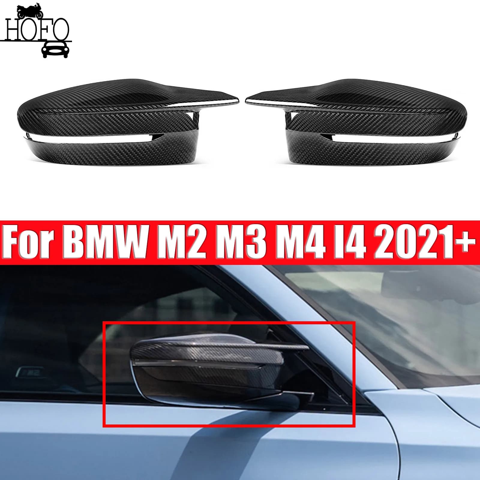 Dry Carbon Fiber Car Door Side Wing Rearview Mirror Cover Caps Glossy For BMW M2 M3 M4 I4 2021+