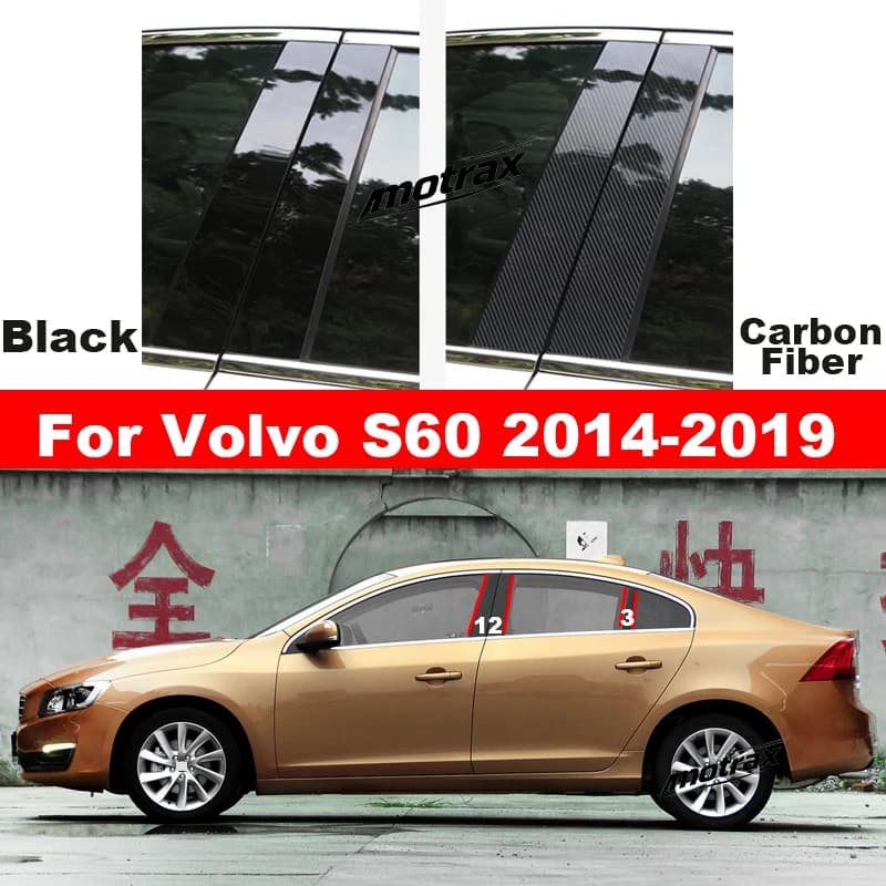 For Volvo S60 2014 2015 2016 2017 2018 2019 Car Window Door Column B C Pillar Middle Post Cover Glossy PC Sticker Accessories