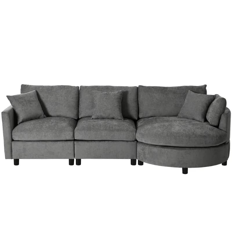 Modern three-piece sofa, curved lounge chair, 3 throw pillows - chenille square, suitable for living rooms and offices