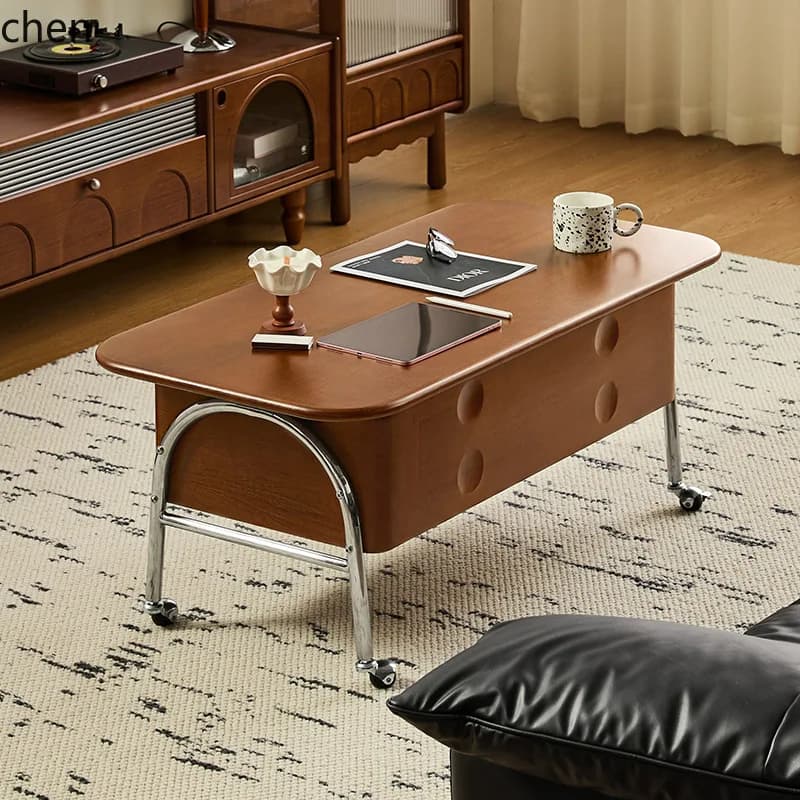 YFY  Vintage Living Room Solid Wood Coffee Table Mobile Home Folding Tea Table