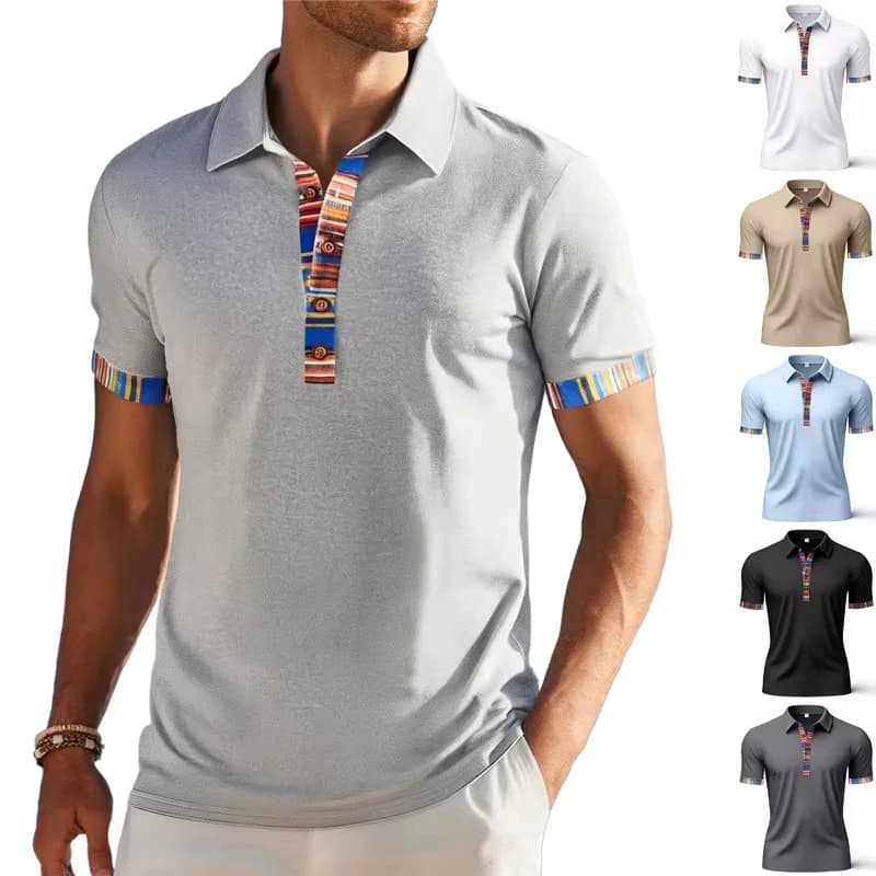 Summer New V-Neck Printed POLO Shirt Lapel Short Sleeve Loose Casual T-Shirt