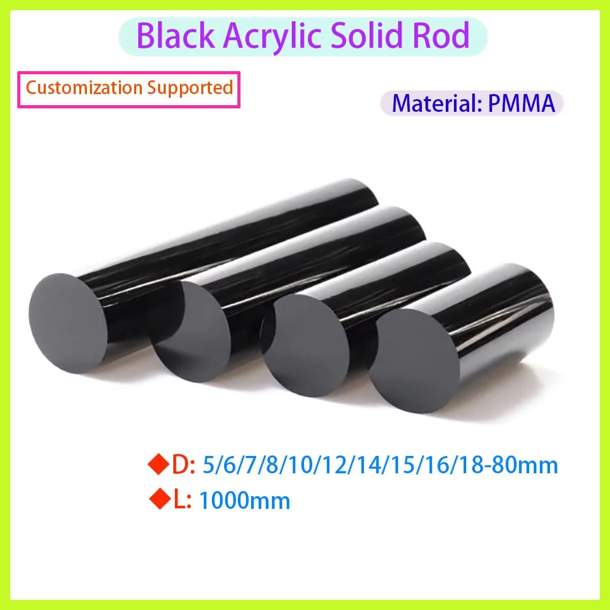 Diameter 1mm-20mm X100/200/250/300mm Black Acrylic Solid Organic Glass Acrylic Rod