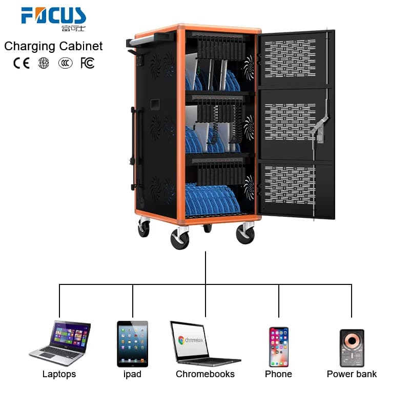 Cellphone and Tablet Charging Cart with LED Status Indicators and Overload Protection