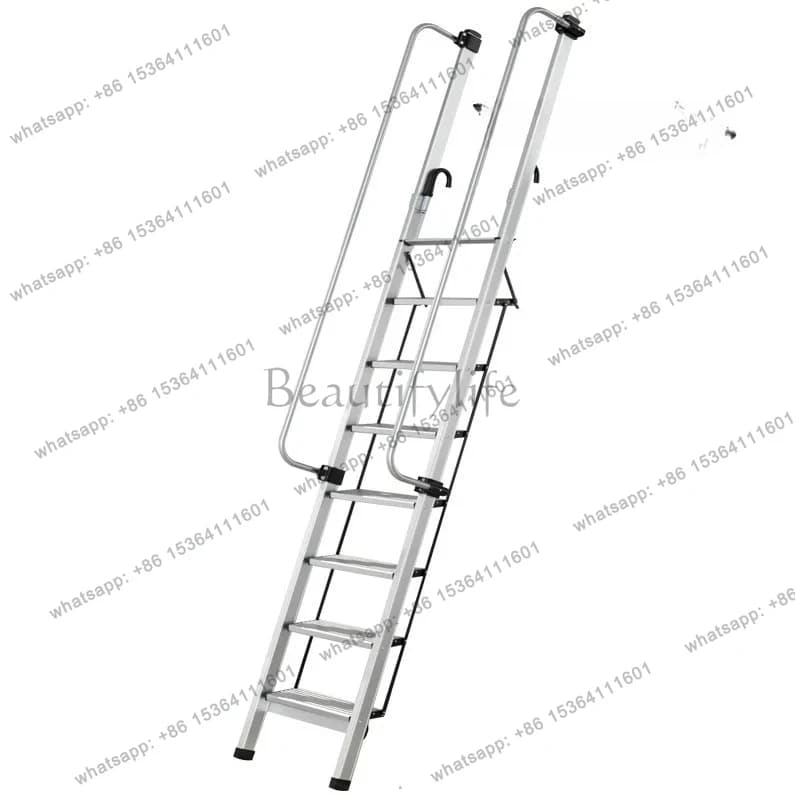 Attic ladder Household aluminum alloy staircase with handrails Lifting ladder Indoor thickened aluminum multifunctional telescop