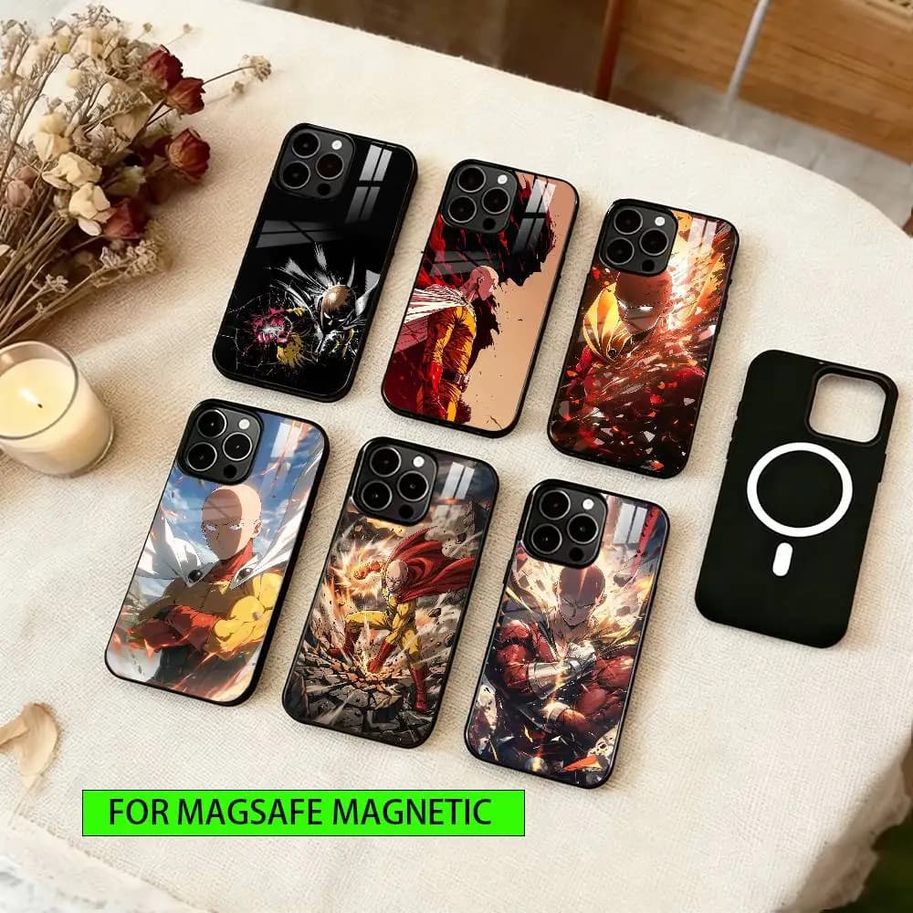 One-Punch Man Phone Case Magnetic with Magsafe Wireless Charging For iPhone17,16,15,14,13,12,11 Plus,Pro