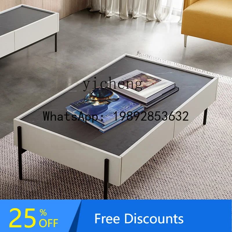 LYY Nordic Large Capacity Side Table Tea Cabinet Marbling High Leg Coffee Table Cabinet