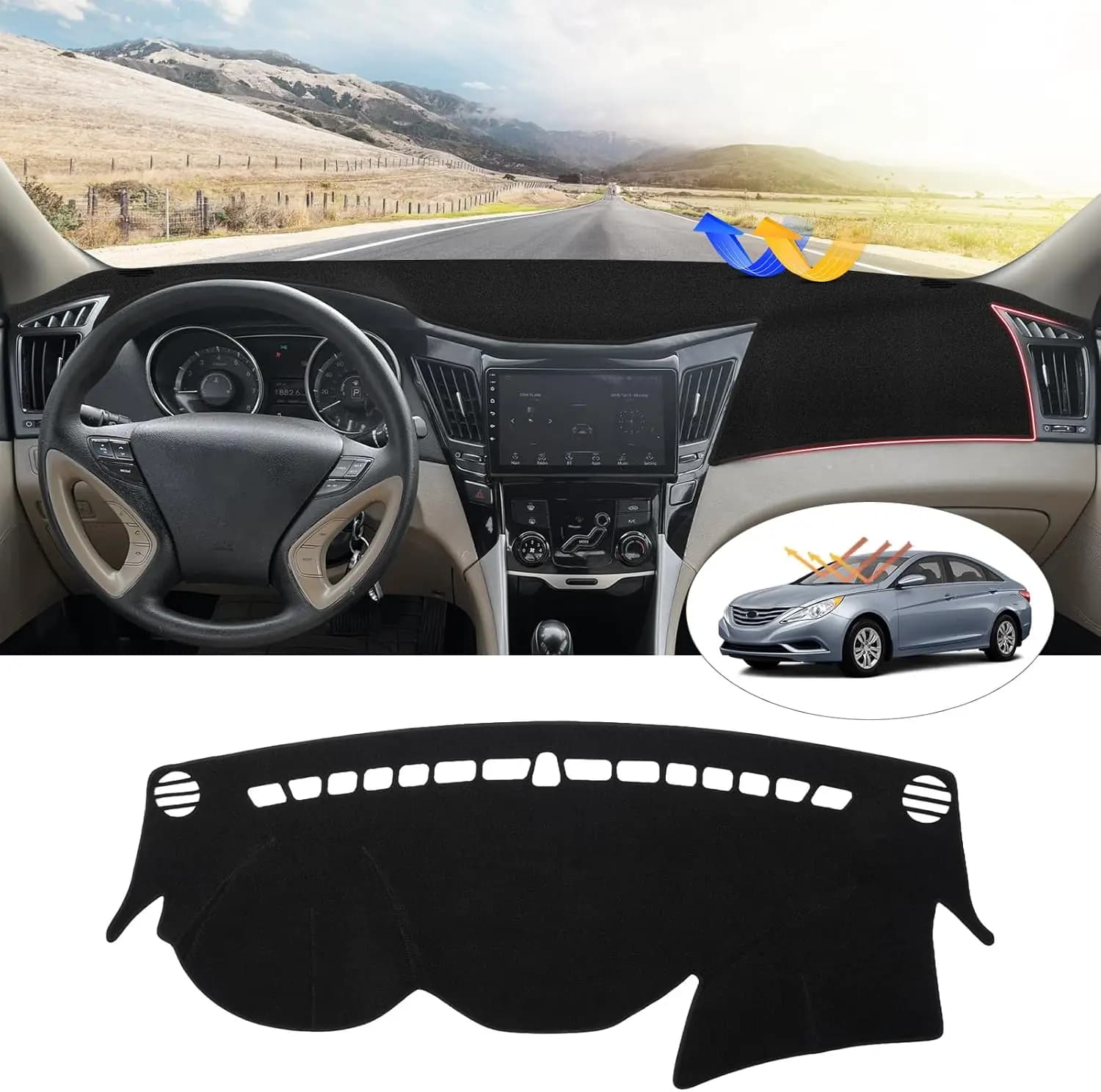 Left hand drive Dashboard Cover for Hyundai Sonata 2011 2012 2013 2014 Accessories Suede Dash Mat Sun Protection Back