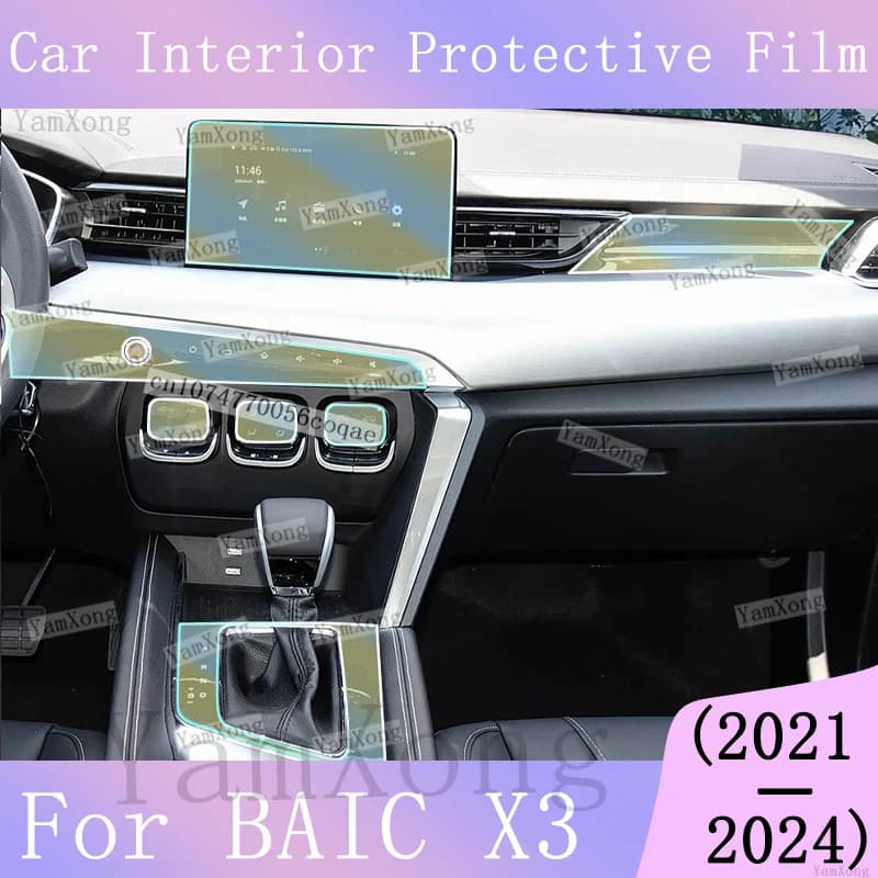 For BAIC X3 2021-2024 Car Center Panel TPU Transparent Film interior Kit Sticker Dashboard Navigation screen scratch Cover Film