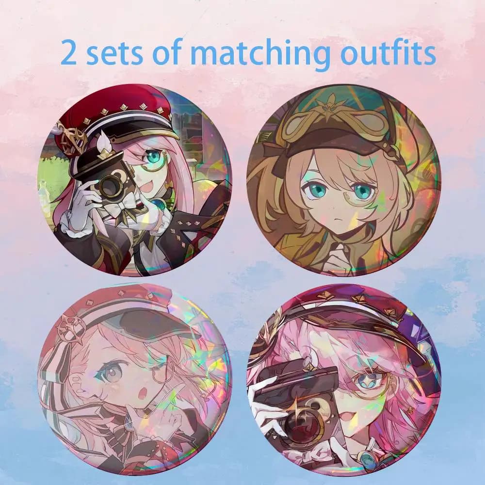 Genshin Impact C-Charlotte 2 piece set Pins Creativity Printed Pictures Text Metal Lapel Badges Brooches Jewelry Gift