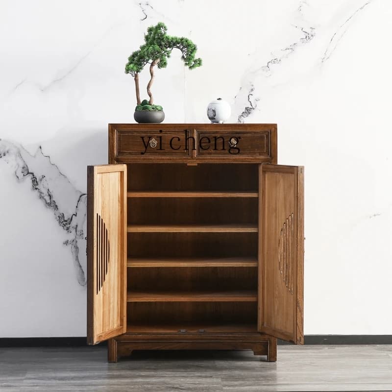 GZ-10  Old Elm Wood Shoe Cabinet Solid Wood Double Door Living Room Entrance Storage Cabinet Tea Cabinet Partition