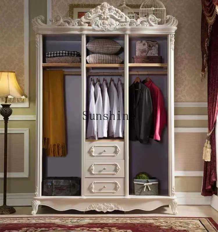 European-style solid wood bedroom three-door locker villa luxury carved wardrobe  FT