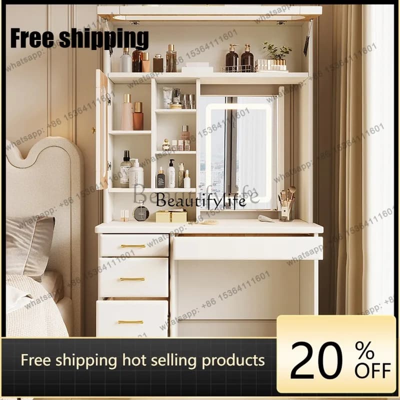 JJ Solid wood dresser simple hidden mirror makeup desk