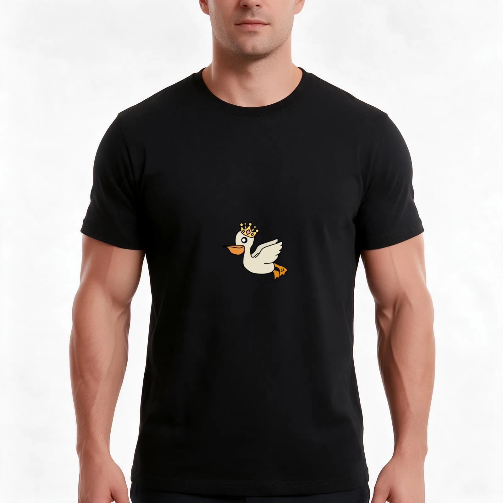 Cartoon King Pelican T-Shirt, Summer Casual Cotton Tee, Oversized Streetwear Tops, Vintage Graphic Print, Loose Fit Short Sleeve