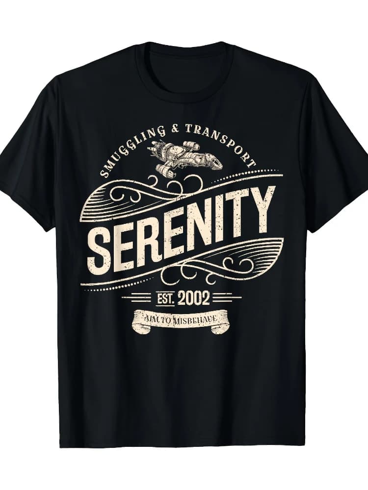 Vintage Serenity Smuggling And Transport Firefly pattern design-100% cotton O-neck short sleeve casual printed men's T-shirt.