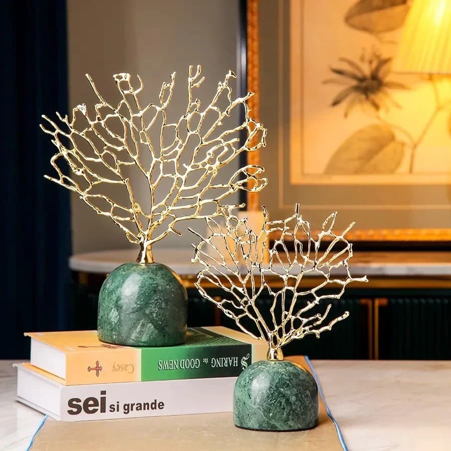 Vintage Marble Alloy Coral Ornament Marble Craftsmanship Statue Display Cabinets Showcase Living Room Figurines Miniatures