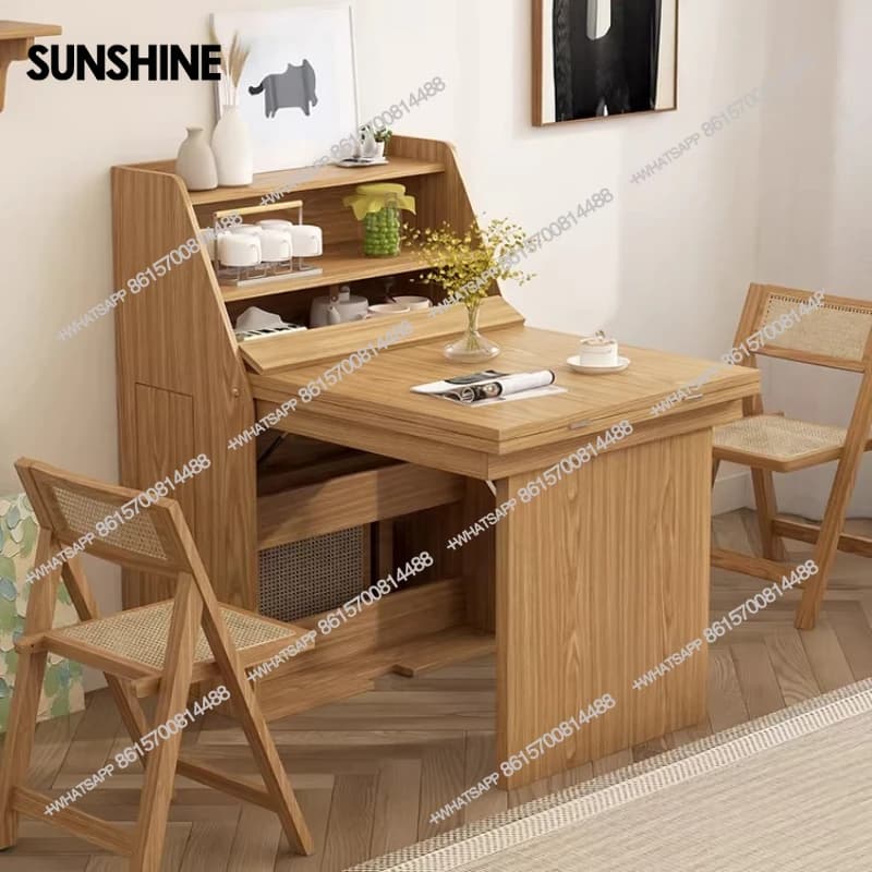 Folding dining table log wind can store tables and chairs small apartment Nordic home