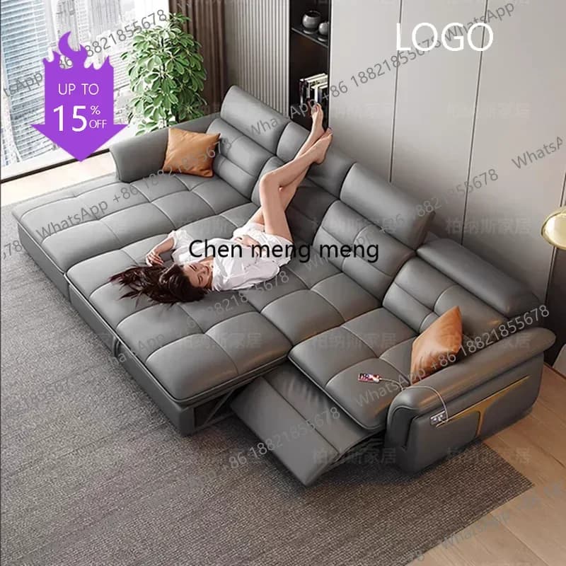D80 Nordic Leather Electric Sofa Bed Modern Simple Design Living Room Sofas Sectional Chaise Lounge Home Furniture Divano Letto