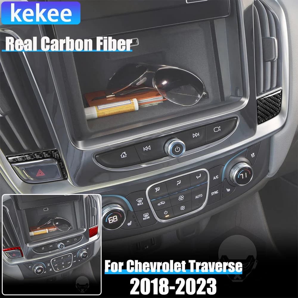 Real Carbon Fiber Car Accessories Center Air Vent Cover Soft Sticker For Chevrolet Traverse RS LT 2018 2019 2020 2021 2022 2023