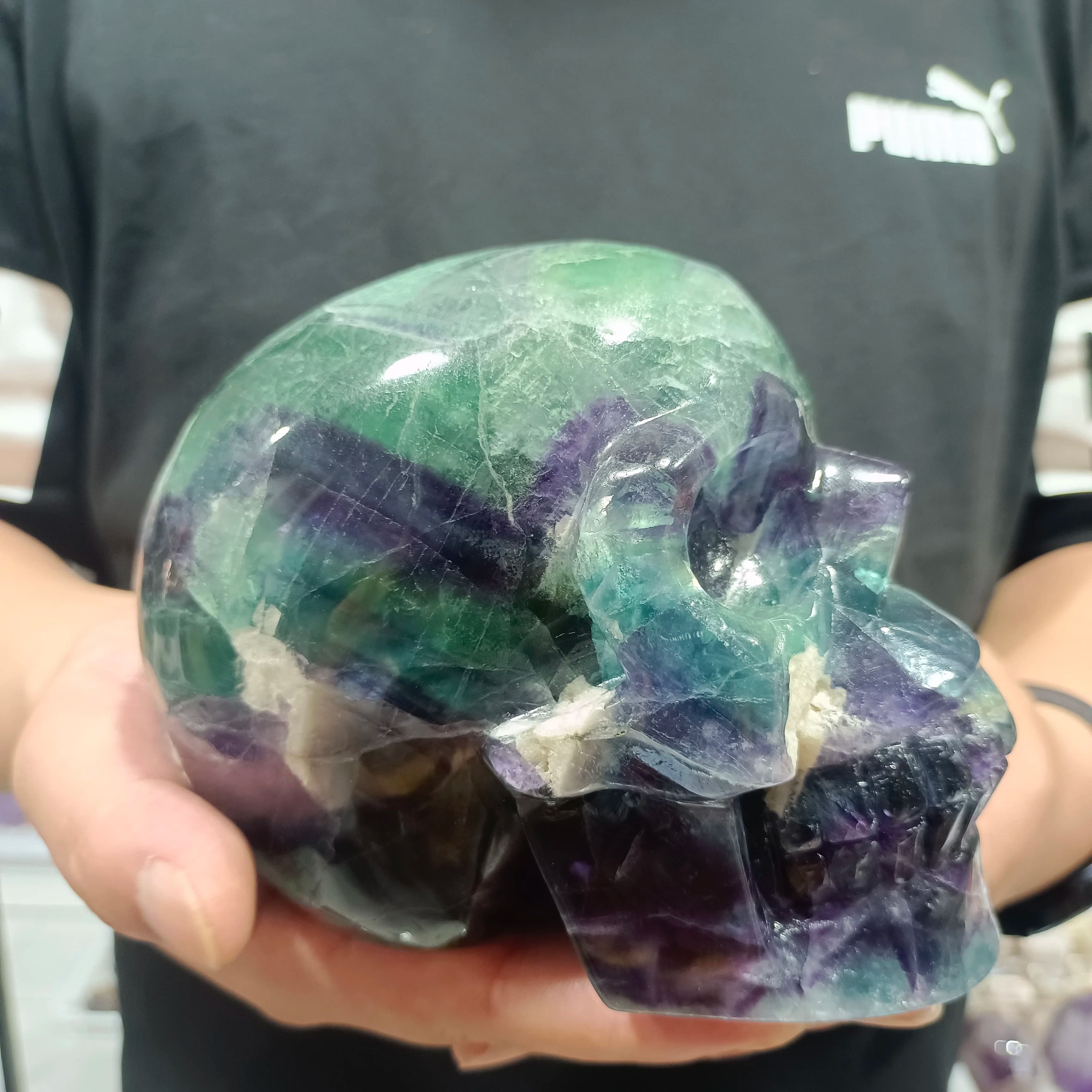 Natural Colored Fluorite, Skull, Colored Quartz Crystal, Ore, Grinding, Mineral Reiki, Healing, Degaussing, Decor