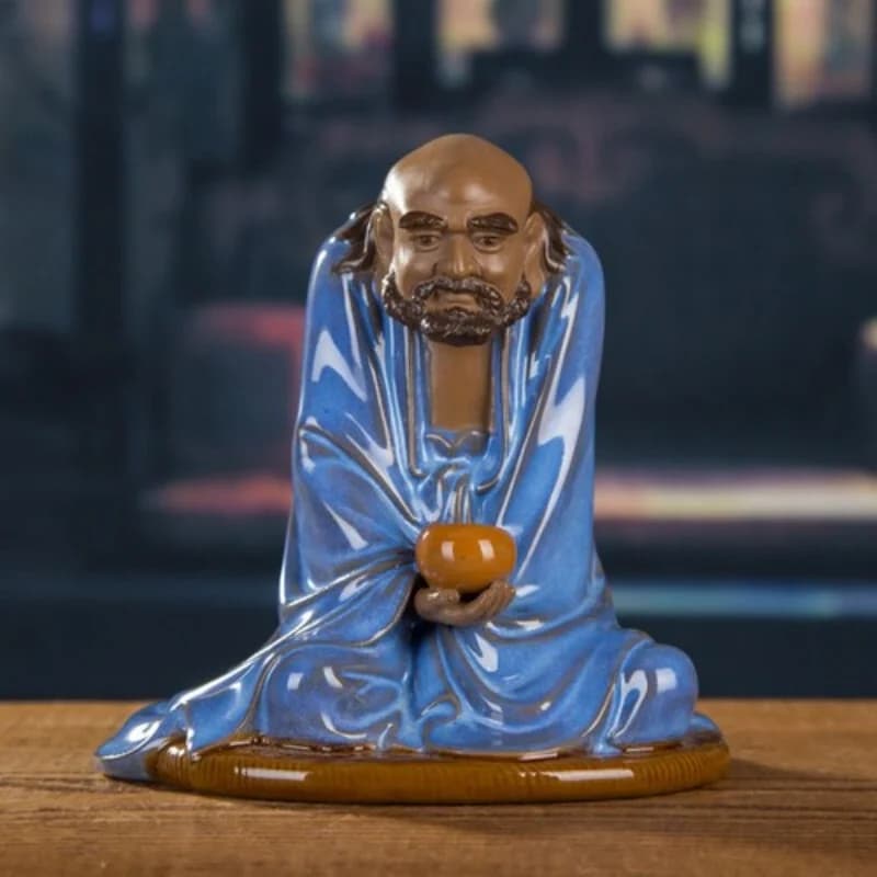 6.7" China Damo Bodhidharma Dharma Buddha Statue Pottery Clay Pure Handcrafted Statue