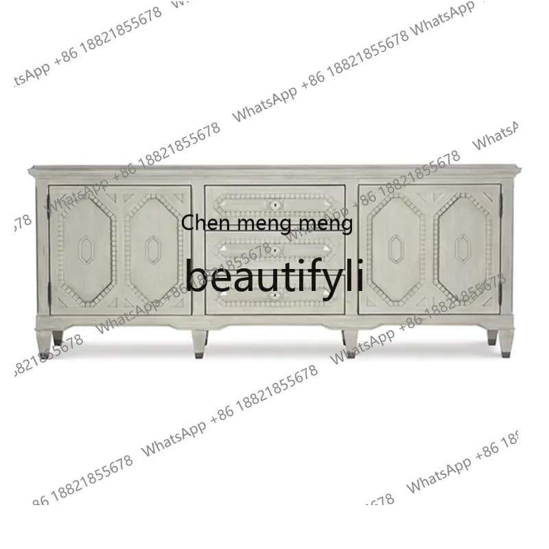G American rural retro solid wood carved TV cabinet, living room TV cabinet, European French side cabinet