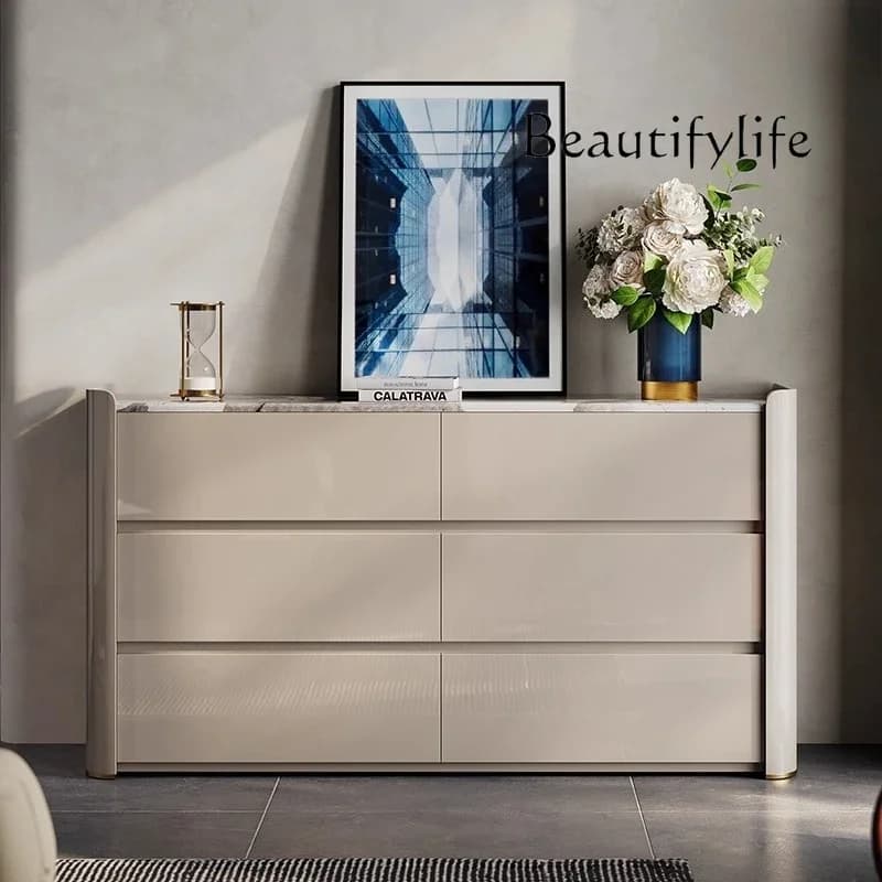BX Light Luxury Custom Marble Entrance Cabinet, Advanced Paint, Bedroom TV Cabinet, Bedside Storage Cabinet