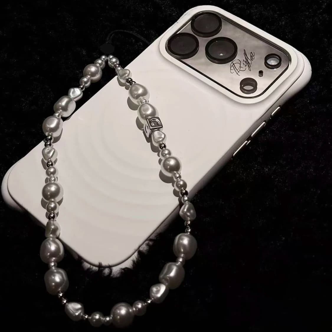 Silver Pearl Beads Universal Phone Charm Straps Short Lanyard Phone Hanging Chain