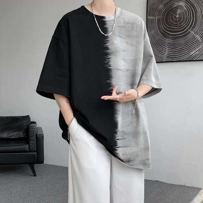 2026 New Tie Dye Gradient Short Sleeve T Shirt For Men Vintage Streetwear Half Sleeve Top Summer Loose Pullover Daily Outerwear