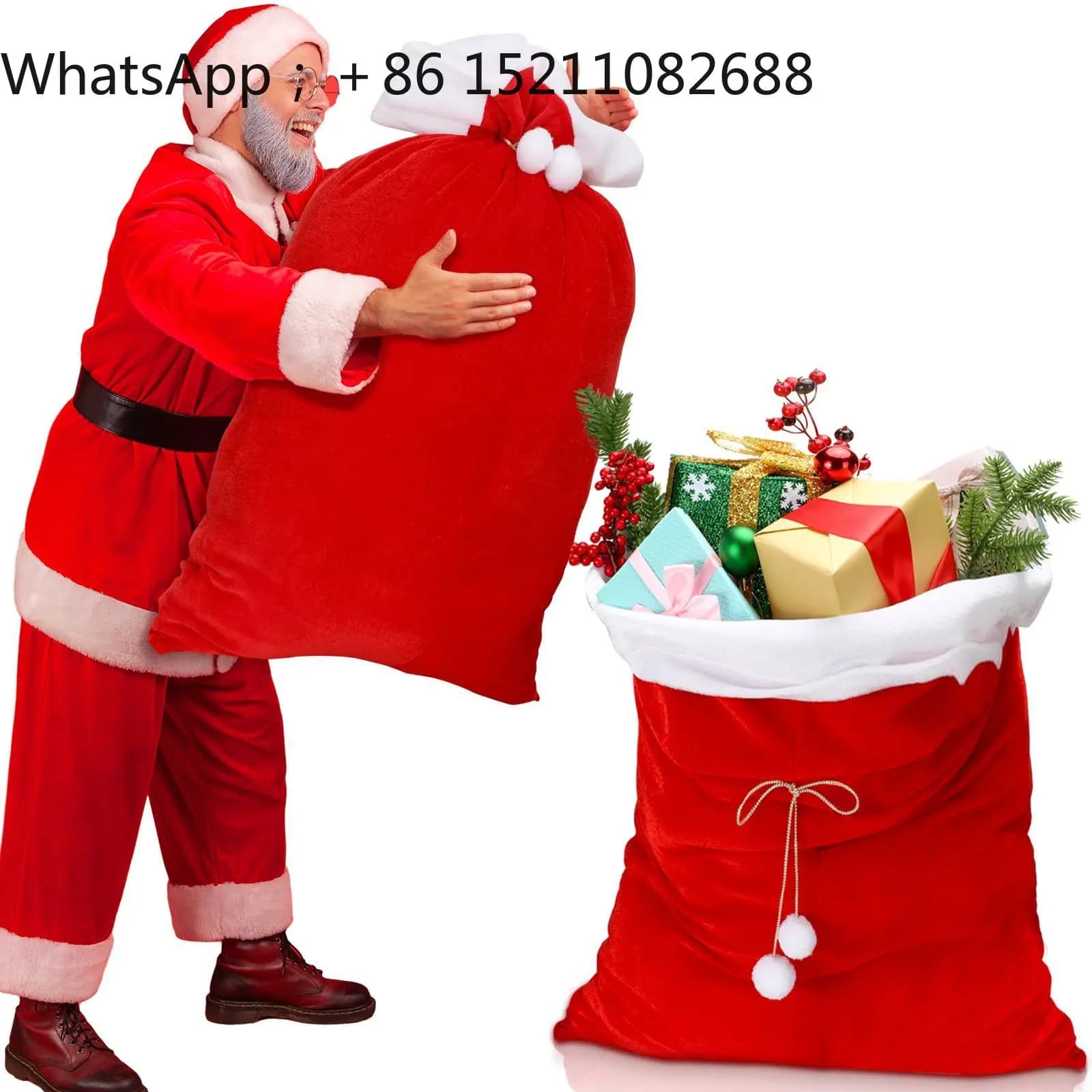 LLY Santa Claus Big Backpack Large Christmas Gift Bag Candy Christmas Eve Bundle Mouth Bag Decoration