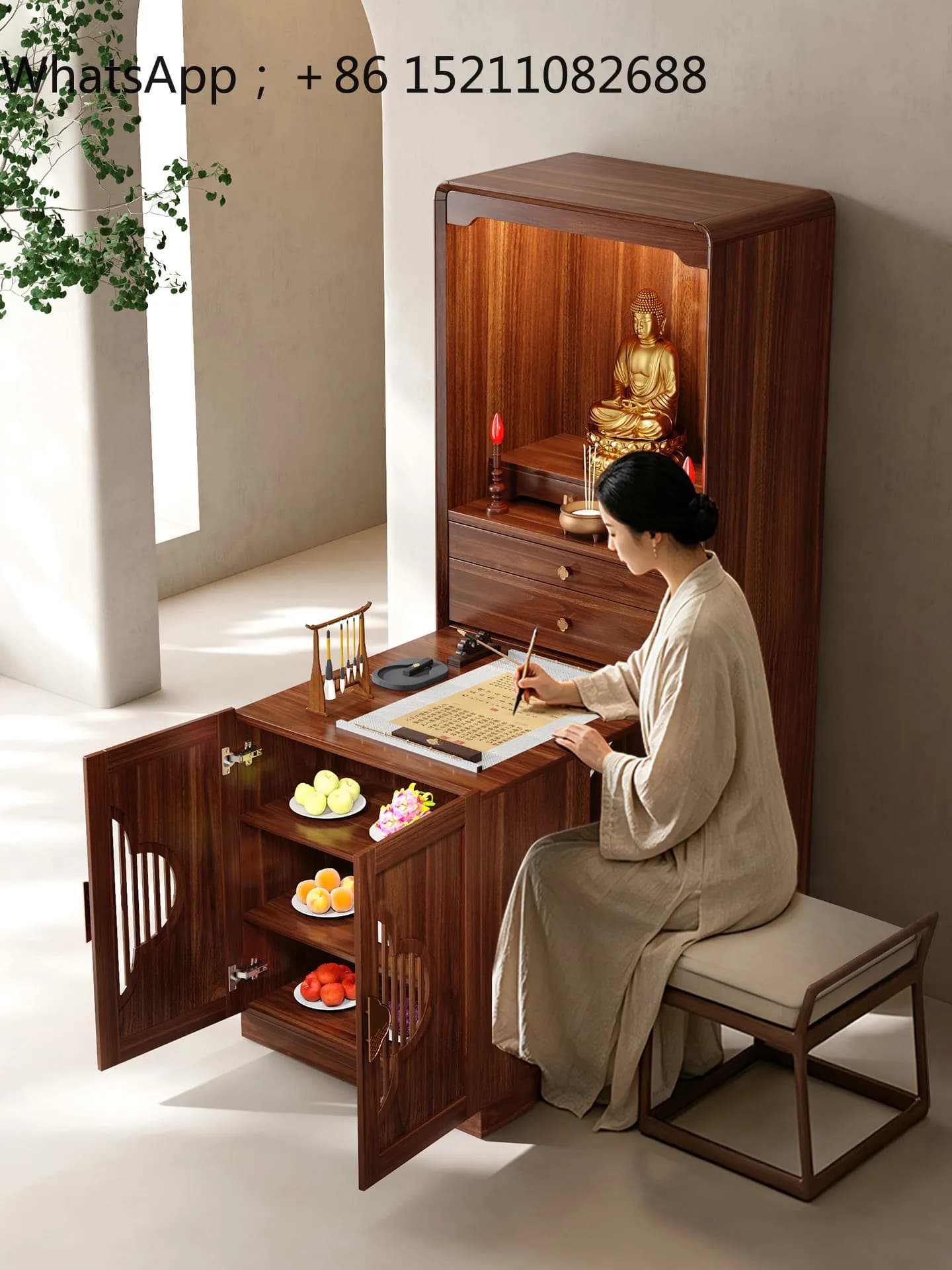 SCY solid wood shrine shrine offering platform Household God of Wealth Guanyin Buddha statue display cabinet