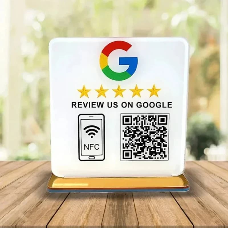 Customize Google Review Sign NFC Scan QR Code Acrylic Social Media Signs Google Review Plates with Stand Base Store Decorations