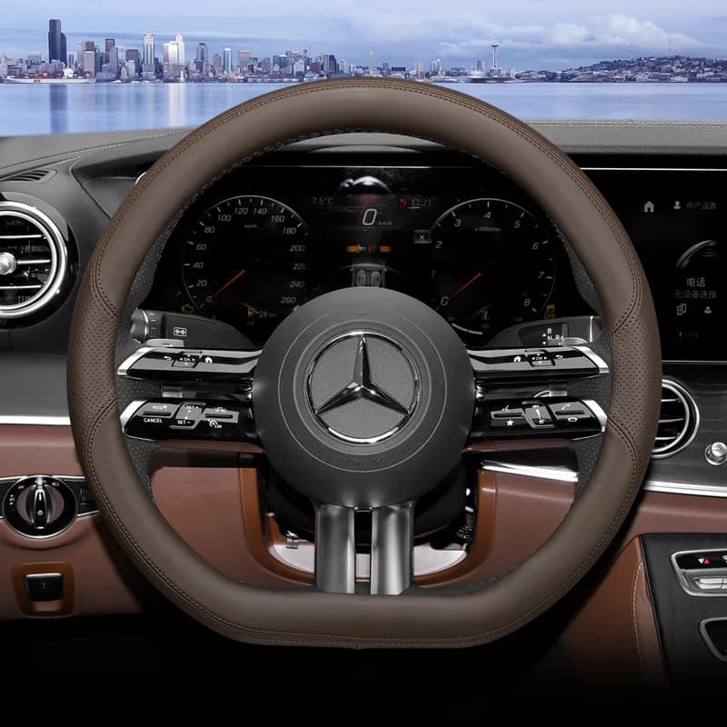 For Mercedes-Benz GLC GLE300 A180 GLS GLA S A B C E Class Universal Car Steering Wheel Cover D-type Accessories Genuine Leather