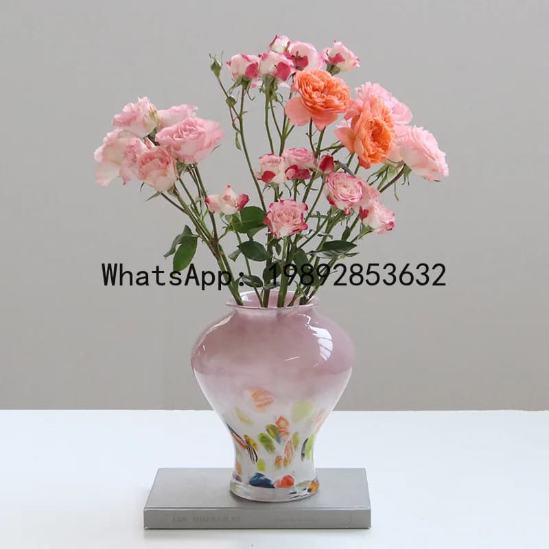 X-21  medieval style manual gradual change pink purple glass desktop home flower bottle