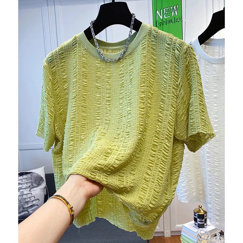 Fashion O-Neck Short Sleeve Korean Solid Color Folds T-Shirts Men's Clothing Summer New Loose Casual Tops England Tee Shirt