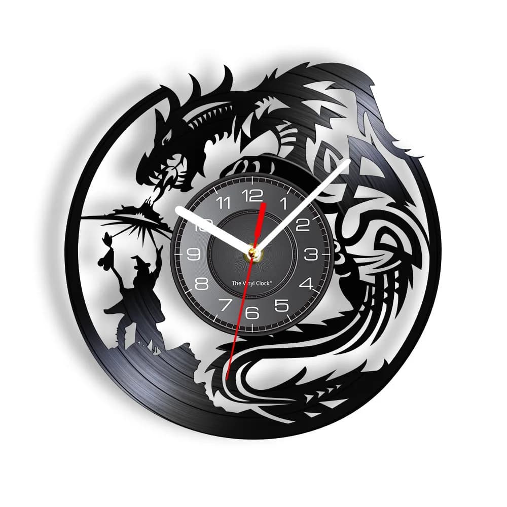 Dragons Adventure Themed Wall Clock For Game Room Home Decor Fantasy Playing Game Vinyl Record Album Crafts Clock Wall Watch