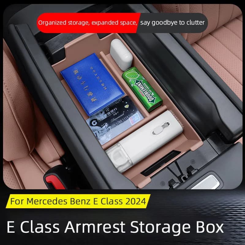 For Mercedes Benz E Class W214 2024 2025 2026 Black Brown Car Center Console Armrest Storage Box Interior Organizer Accessory
