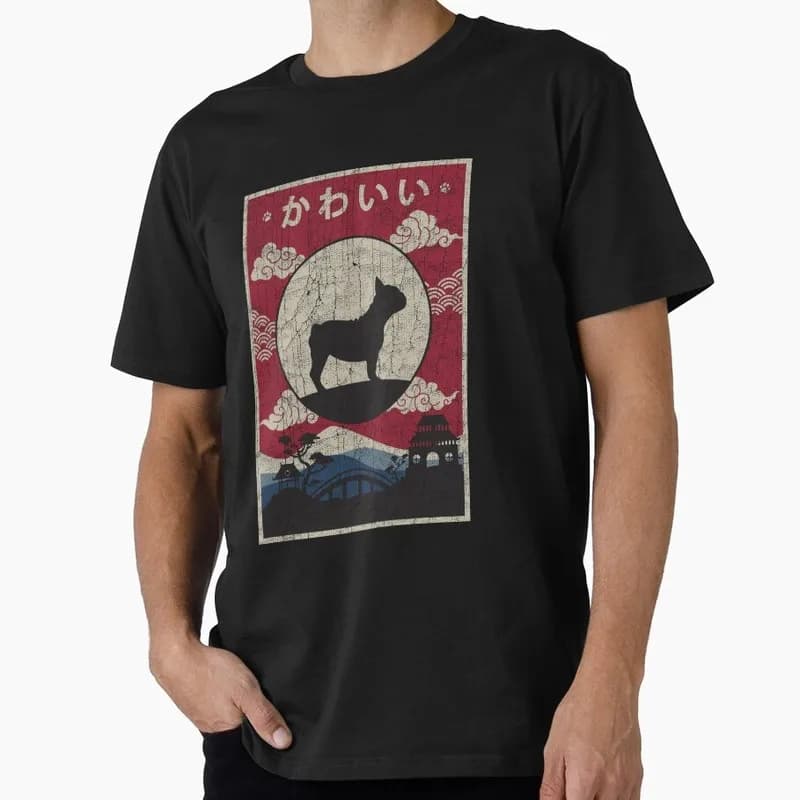 Japanese French Bulldog Kawaii Graphic T-shirt for Dog Dad Unisex 100% Cotton Short Sleeve Print Tee Pet owner Surprise Gift