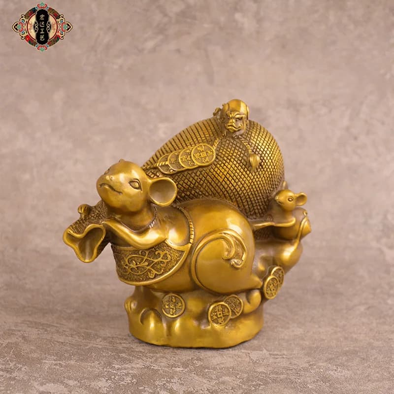 All-brass rat money bag, a copper zodiac rat ornament for the home entrance
