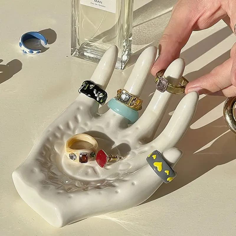Palm Shaped Ceramic Jewelry Storage Tray Incense Candle Ring Bracelet Placement Ornament Multi Functional Home Decoration