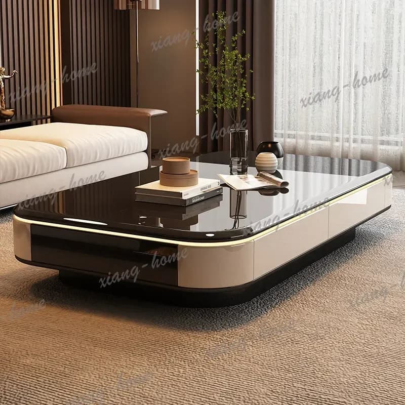 LJY Italian Modern Style Black Extended Coffee Table Light Luxury Furniture for Large & Small Living Rooms Home Use Stolik Kawow