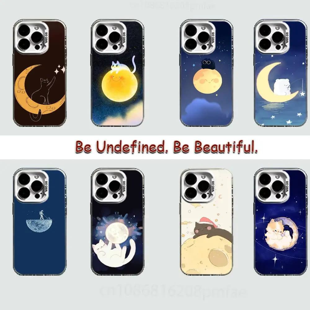 Cute Animals on the Moon Hard Phone Case for IPhone 17 16 15 14 13 12 11 Pro Max Plus16E X XR XS Max shockproof Full Cover
