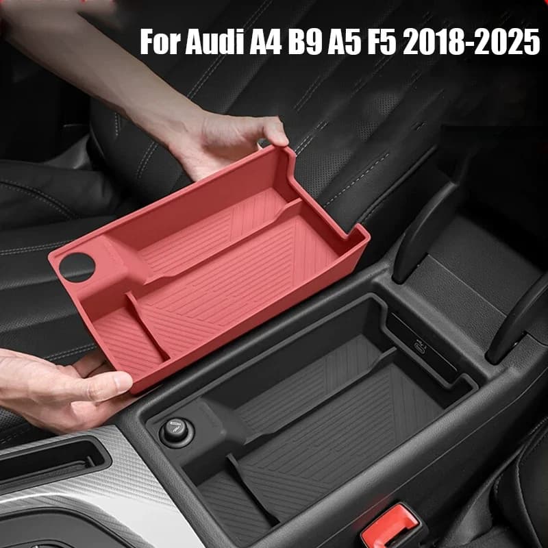 For Audi A4L B9 A5 F5 2017-2025 Car Center Console Storage Box Armrest Organizer Cup Holder Silicone Insert Interior Accessories