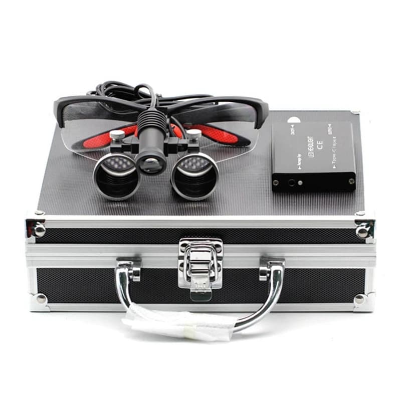 Professional 2.5X/3.5X  Binocular Magnifier Loupes with 5W Spotlight Head Light Aluminium Alloy Case Battery for Repairing