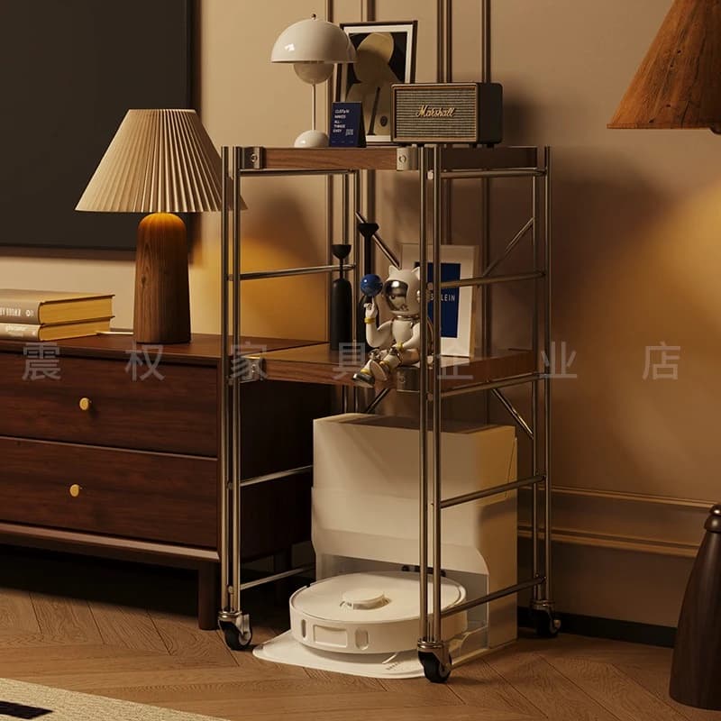 Sweeping robot Shelf with wheel movable storage rack Floor-to-ceiling Japanese storage rack Bedroom living room bookshelf